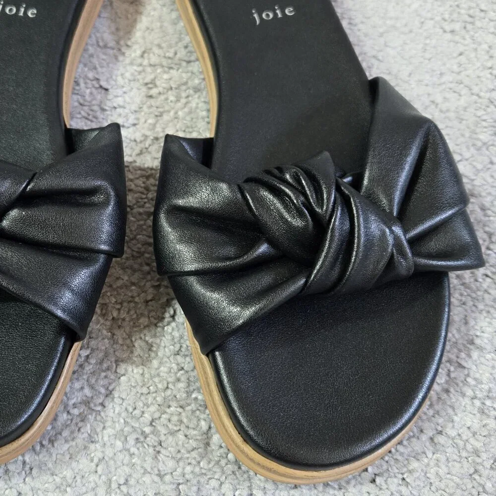 Joie Black Knot Slide Sandals Slip On Flats Dressy Neutral Vacation Whimsical